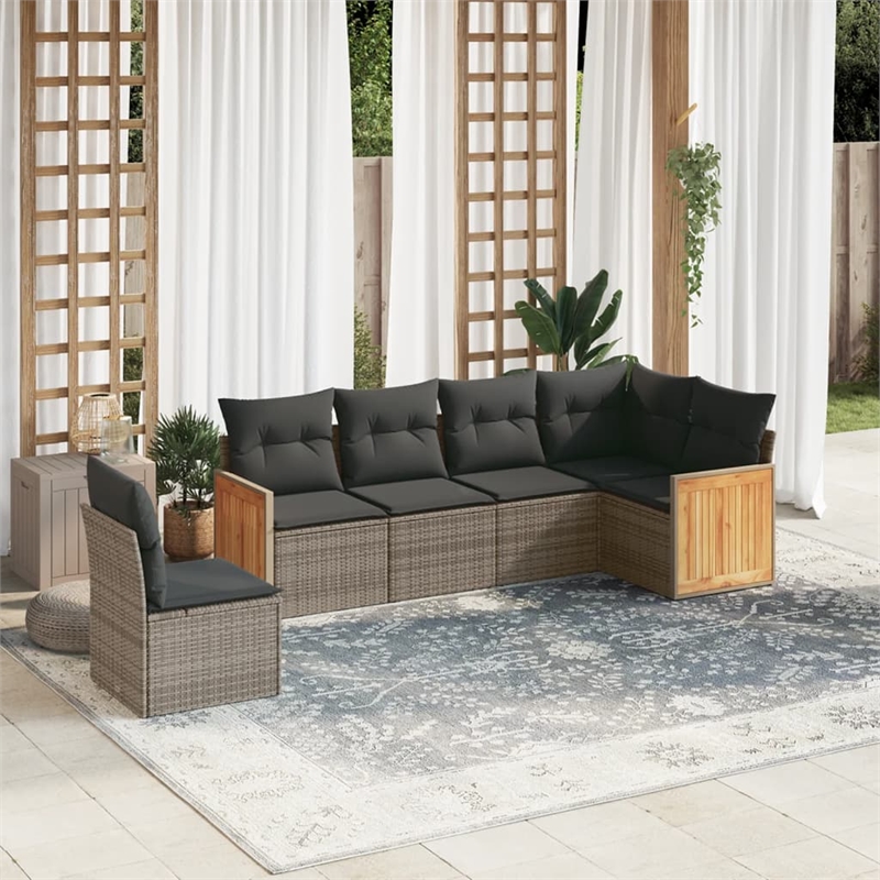 Afuera Living Contemporary 6 Piece Poly Rattan Small Sofa Set in Gray