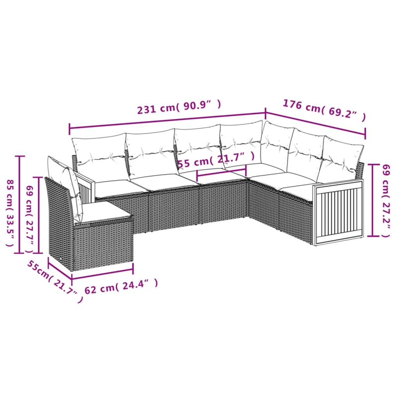 Afuera Living Contemporary 6 Piece Poly Rattan Small Sofa Set in Gray