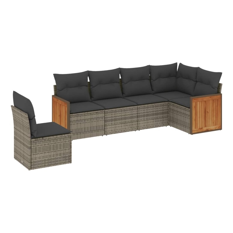 Afuera Living Contemporary 6 Piece Poly Rattan Small Sofa Set in Gray