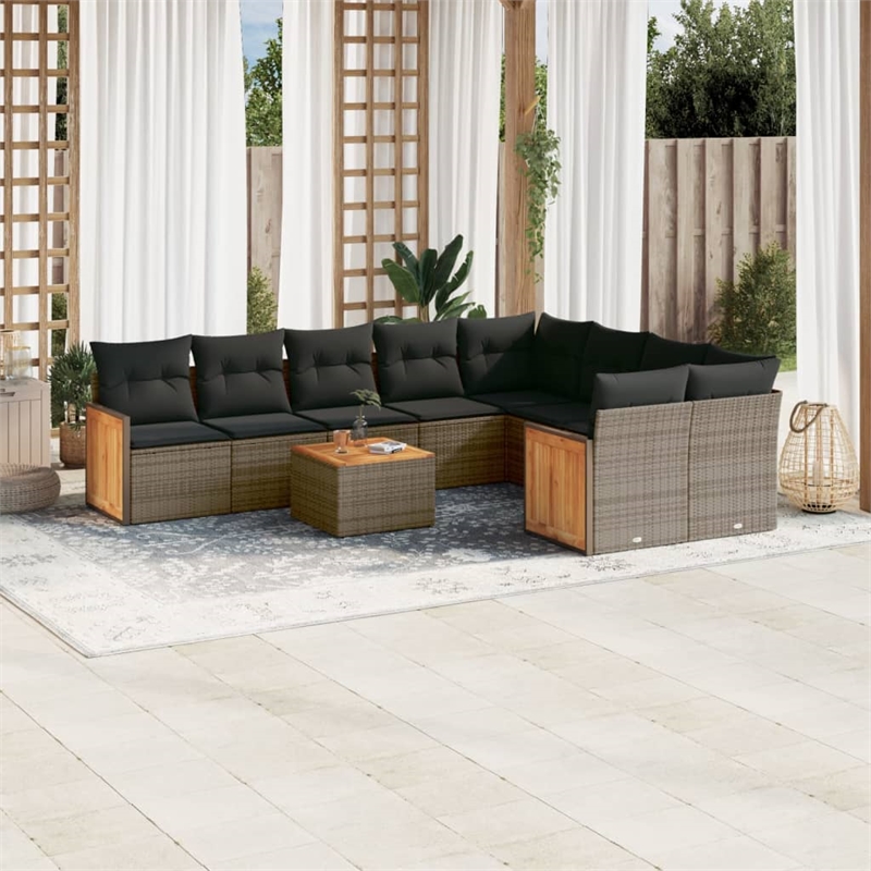 Afuera Living Contemporary Synthetic Poly Rattan 10 Piece  Sofa Set in Gray
