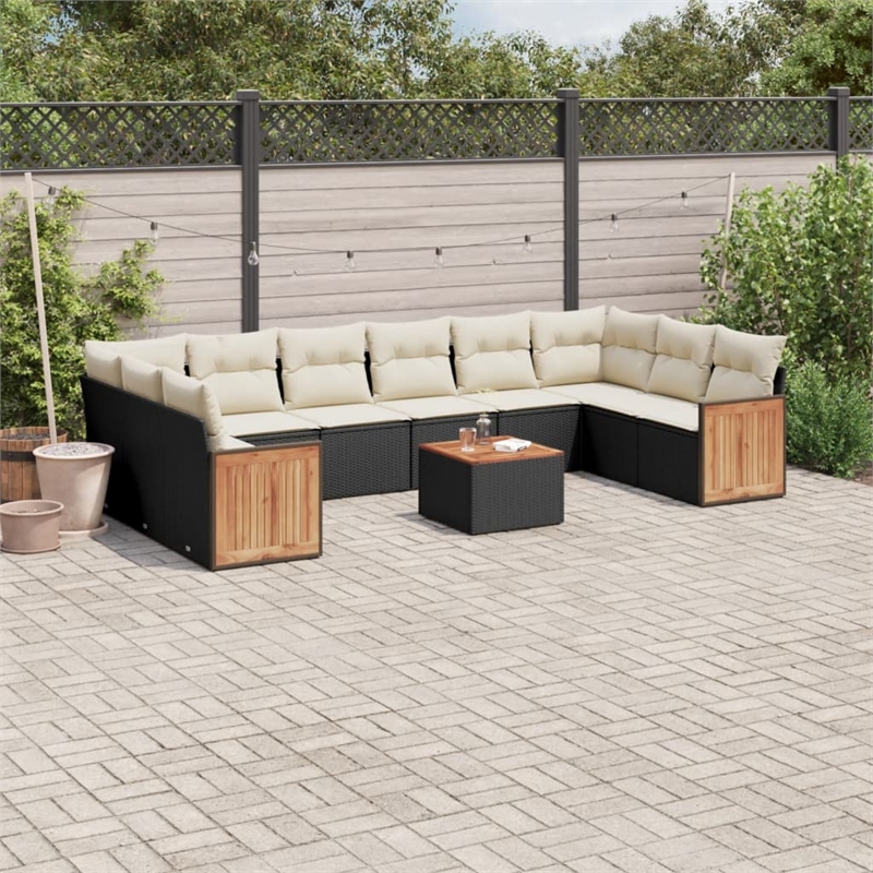 Afuera Living Contemporary 11 Piece Poly Rattan Sofa Set in Black/Cream