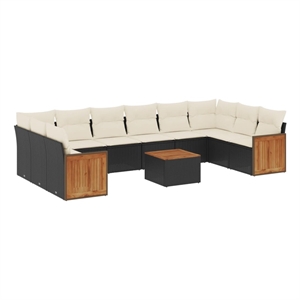 Afuera Living Contemporary 11 Piece Poly Rattan Sofa Set in Black/Cream