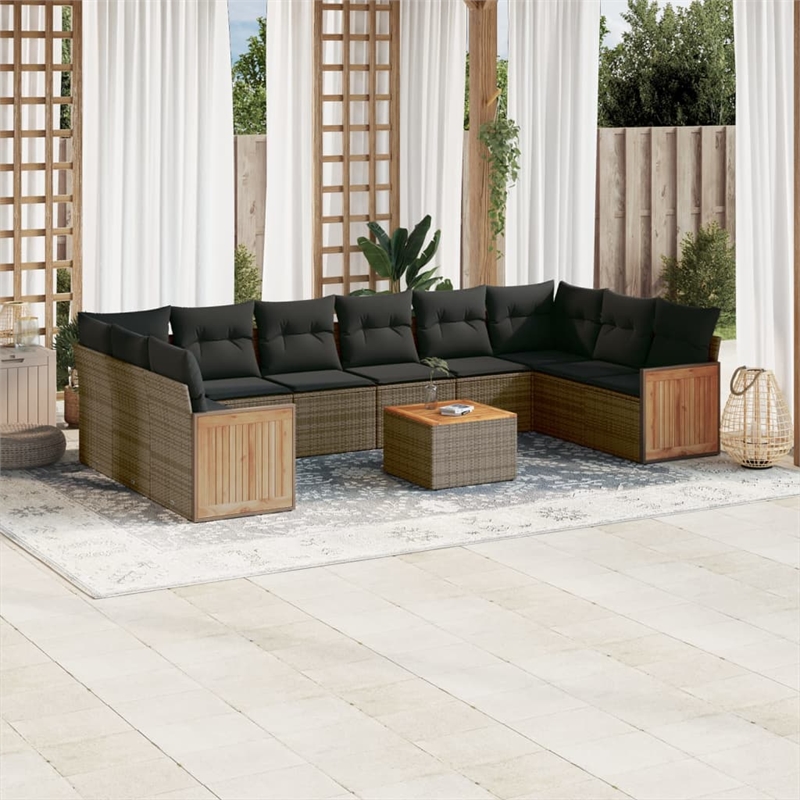 Afuera Living Contemporary Synthetic Poly Rattan 11 Piece Sofa Set in Gray