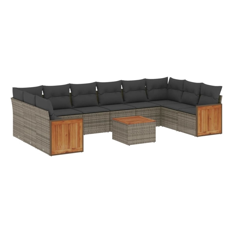 Afuera Living Contemporary Synthetic Poly Rattan 11 Piece Sofa Set in Gray