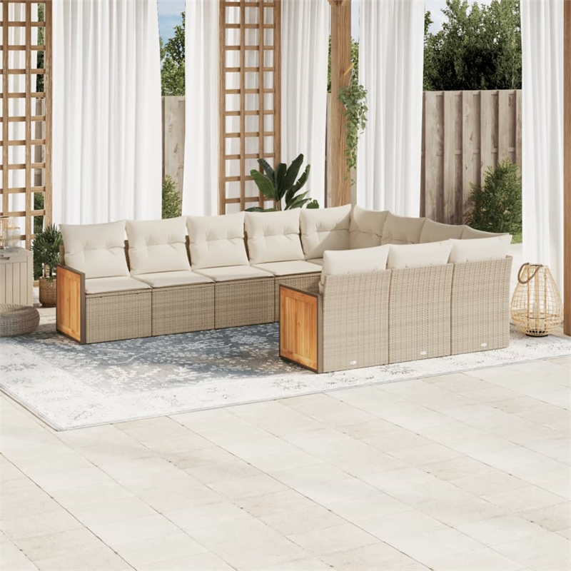Afuera Living Contemporary 10 Piece Poly Rattan Sofa Set in Cream/Beige