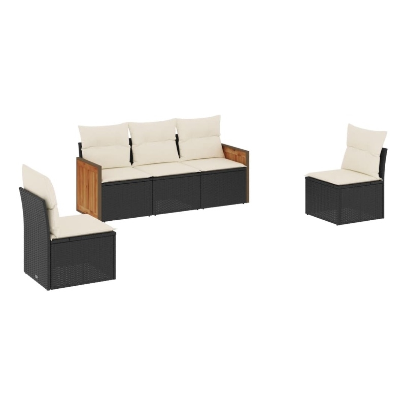 Afuera Living Contemporary 5 Piece Poly Rattan Sofa Set in Black/Cream