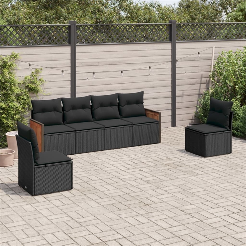 Afuera Living Contemporary 6 Piece Poly Rattan Large Sofa Set in Black