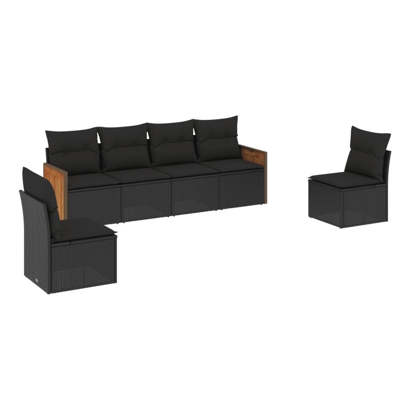 Afuera Living Contemporary 6 Piece Poly Rattan Large Sofa Set in Black