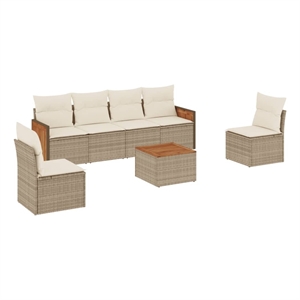 Afuera Living Contemporary 7 Piece Solid Acacia Wood Sofa Set in Beige