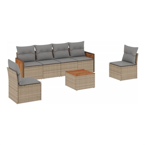Afuera Living 7 Piece Solid Acacia Wood Sofa Set in Gray/Beige