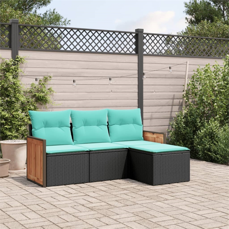 Afuera Living Contemporary Poly Rattan Sofa Set in Black/Blue