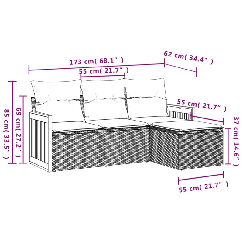 Afuera Living Contemporary Poly Rattan Sofa Set in Black/Blue