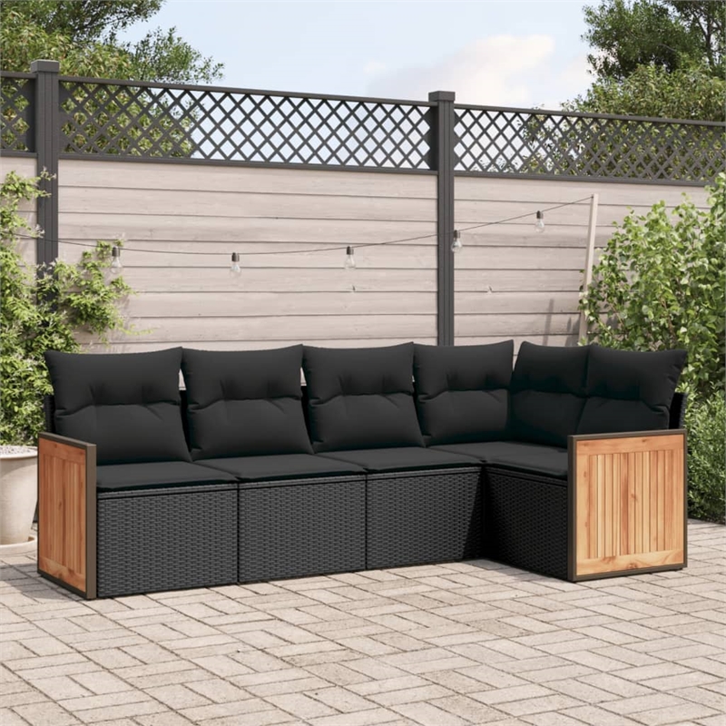 Afuera Living Contemporary 5 Piece Poly Rattan Sofa Set in Black