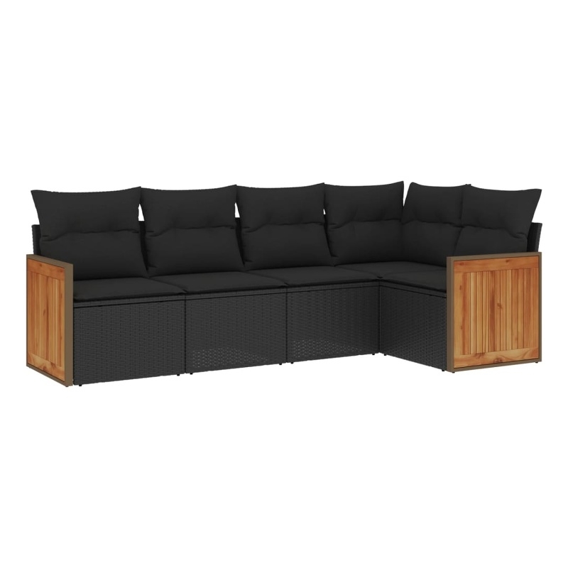 Afuera Living Contemporary 5 Piece Poly Rattan Sofa Set in Black