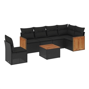 Afuera Living Contemporary 7 Piece Solid Acacia Wood Sofa Set in Black