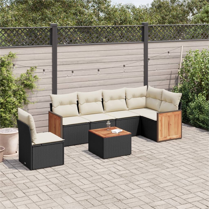 Afuera Living Contemporary 7 Piece Poly Rattan Sofa Set in Black/Cream