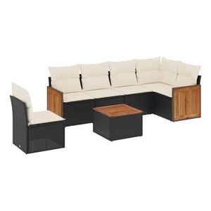 Afuera Living Contemporary 7 Piece Poly Rattan Sofa Set in Black/Cream
