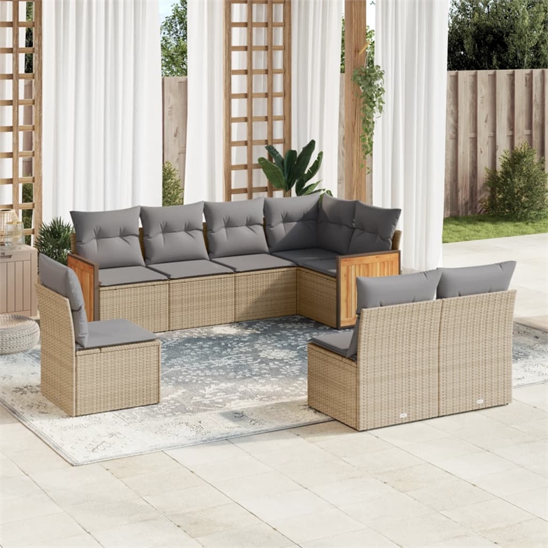 Afuera Living Contemporary 8 Piece Poly Rattan Large Sofa Set in Beige
