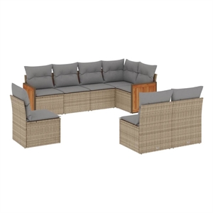 Afuera Living Contemporary 8 Piece Poly Rattan Large Sofa Set in Beige