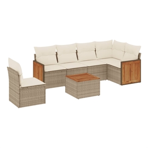 Afuera Living Contemporary 7 Piece Solid Acacia Wood Sofa Set in Beige