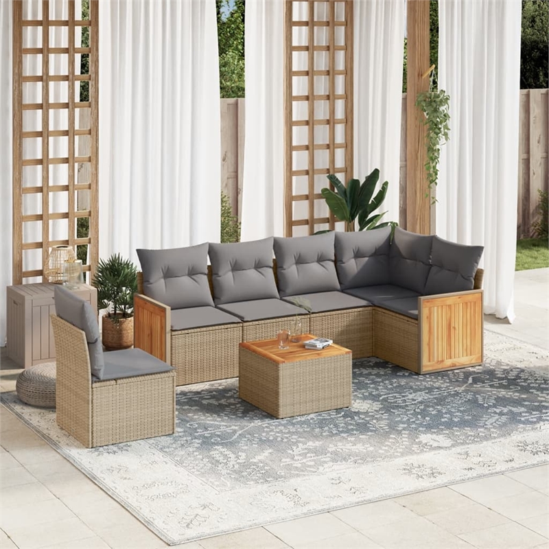 Afuera Living Contemporary Synthetic Poly Rattan 7 Piece Sofa Set in Gray/Beige