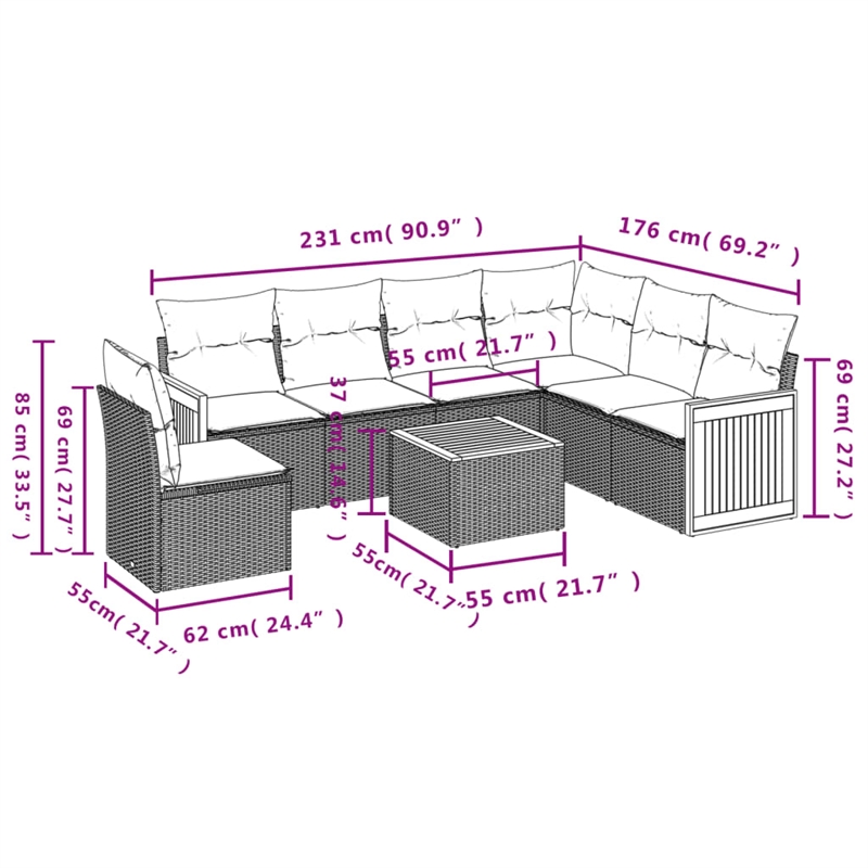 Afuera Living Contemporary Synthetic Poly Rattan 7 Piece Sofa Set in Gray/Beige