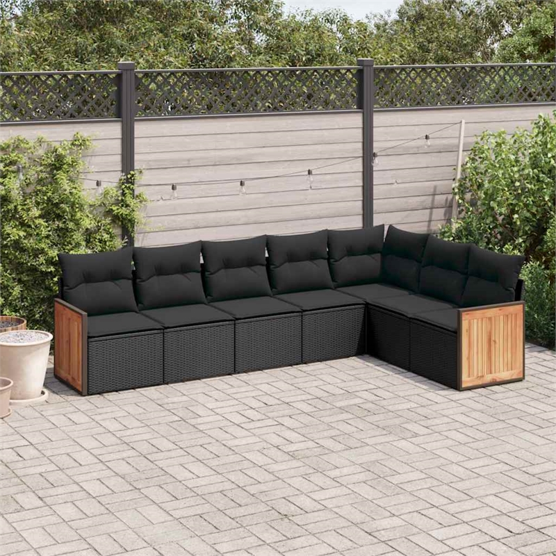 Afuera Living Contemporary 7 Piece Poly Rattan Sofa Set in Black