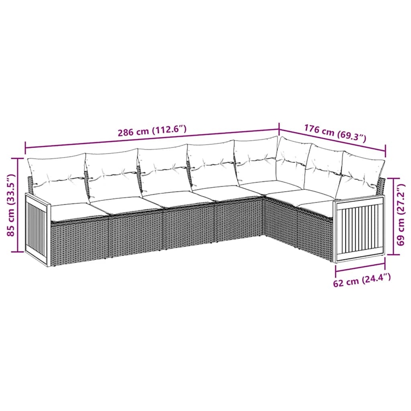 Afuera Living Contemporary 7 Piece Poly Rattan Sofa Set in Black