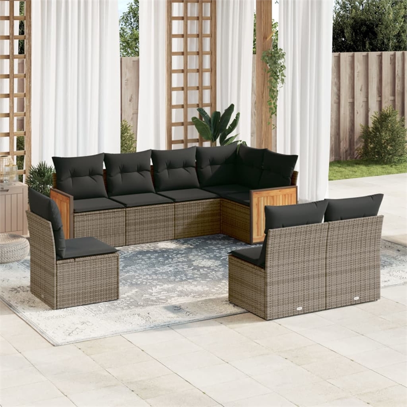 Afuera Living Contemporary 8 Piece Poly Rattan Sofa Set in Gray