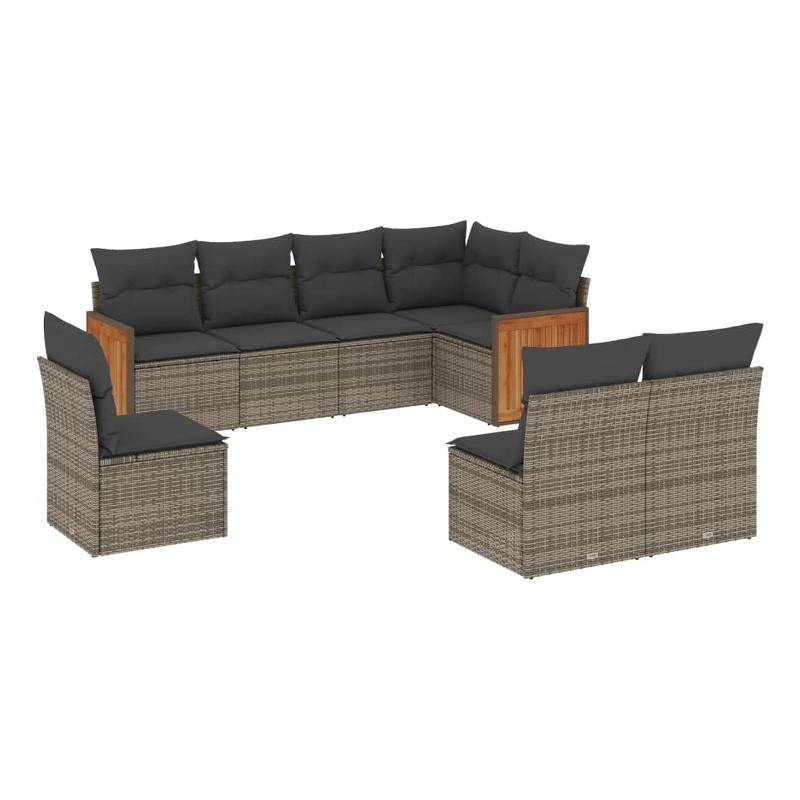 Afuera Living Contemporary 8 Piece Poly Rattan Sofa Set in Gray