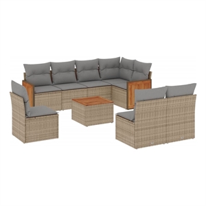 Afuera Living 9 Piece Solid Acacia Wood Sofa Set in Gray/Beige