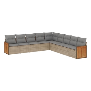 Afuera Living Contemporary 9 Piece Poly Rattan Sofa Set in Beige