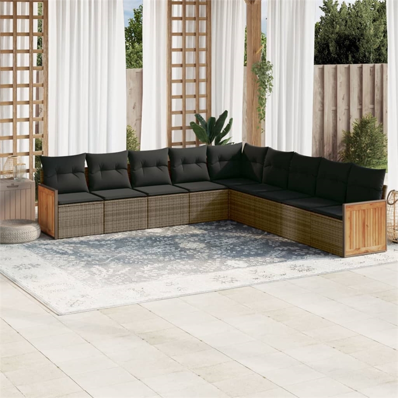 Afuera Living Contemporary 9 Piece Poly Rattan Sofa Set in Gray