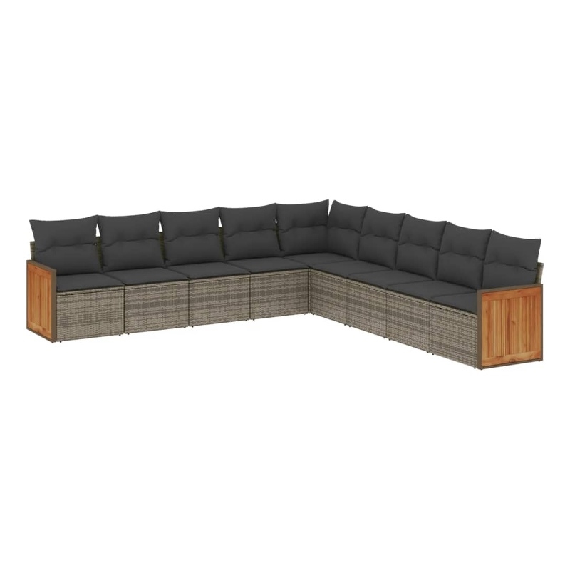Afuera Living Contemporary 9 Piece Poly Rattan Sofa Set in Gray