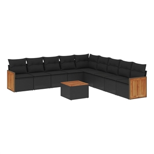 Afuera Living Contemporary Synthetic Poly Rattan 10 Piece Sofa Set in Black