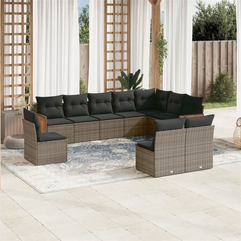 Afuera Living Contemporary Synthetic Poly Rattan 10 Piece  Sofa Set in Gray