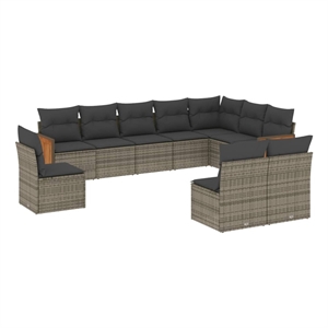 Afuera Living Contemporary Synthetic Poly Rattan 10 Piece  Sofa Set in Gray