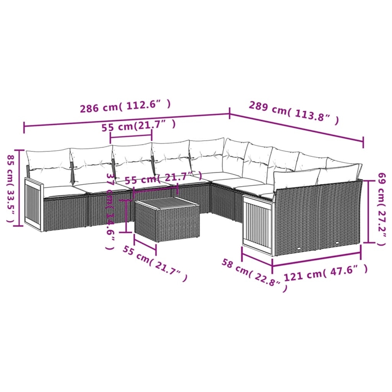 Afuera Living Contemporary 11 Piece Poly Rattan Small Sofa Set in Beige