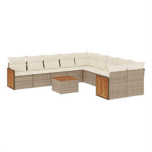Afuera Living Contemporary 11 Piece Poly Rattan Small Sofa Set in Beige