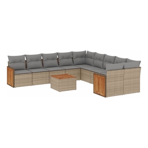 Afuera Living 11 Piece Solid Acacia Wood Sofa Set in Gray/Beige