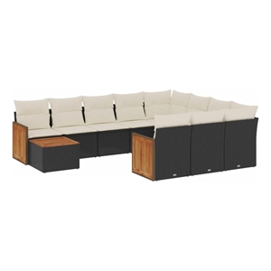 Afuera Living Contemporary 11 Piece Solid Acacia Wood Sofa Set in Black