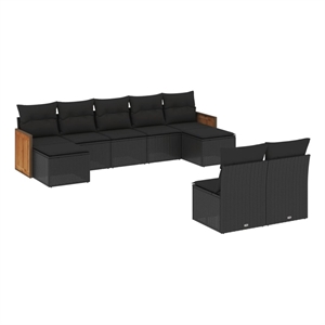 Afuera Living Contemporary Synthetic Poly Rattan 9 Piece  Sofa Set in Black