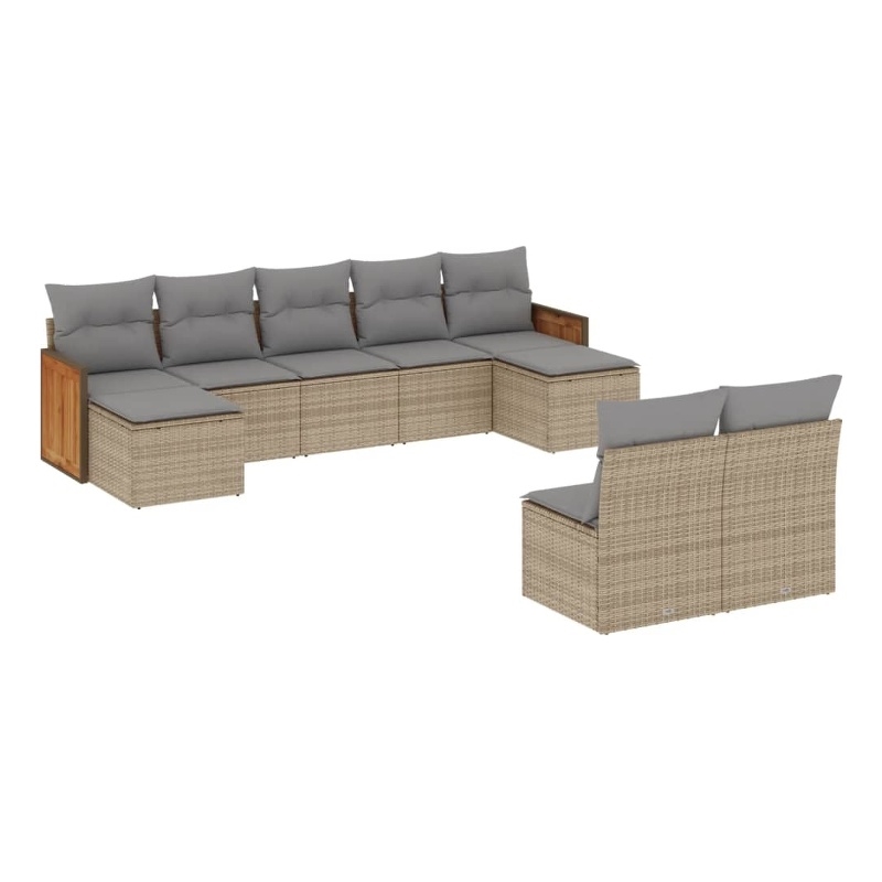 Afuera Living Contemporary Synthetic Poly Rattan 9 Piece Sofa Set in Gray/Beige
