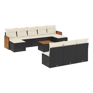 Afuera Living Contemporary 11 Piece Solid Acacia Wood Sofa Set in Black