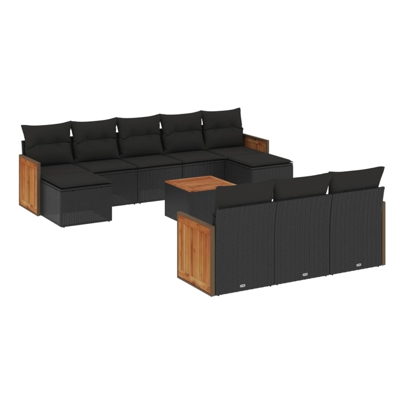 Afuera Living Contemporary 11 Piece Poly Rattan Sofa Set in Black