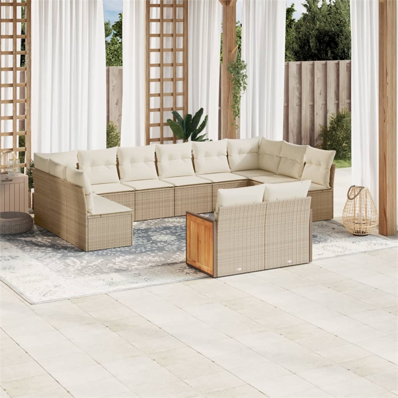 Afuera Living Contemporary 12 Piece Poly Rattan Large Sofa Set in Beige