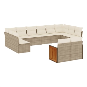 Afuera Living Contemporary 12 Piece Poly Rattan Large Sofa Set in Beige