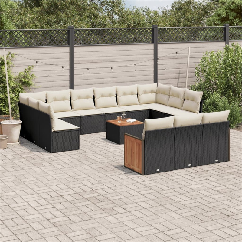 Afuera Living 14 Piece Poly Rattan Large Sofa Set in Black/Cream
