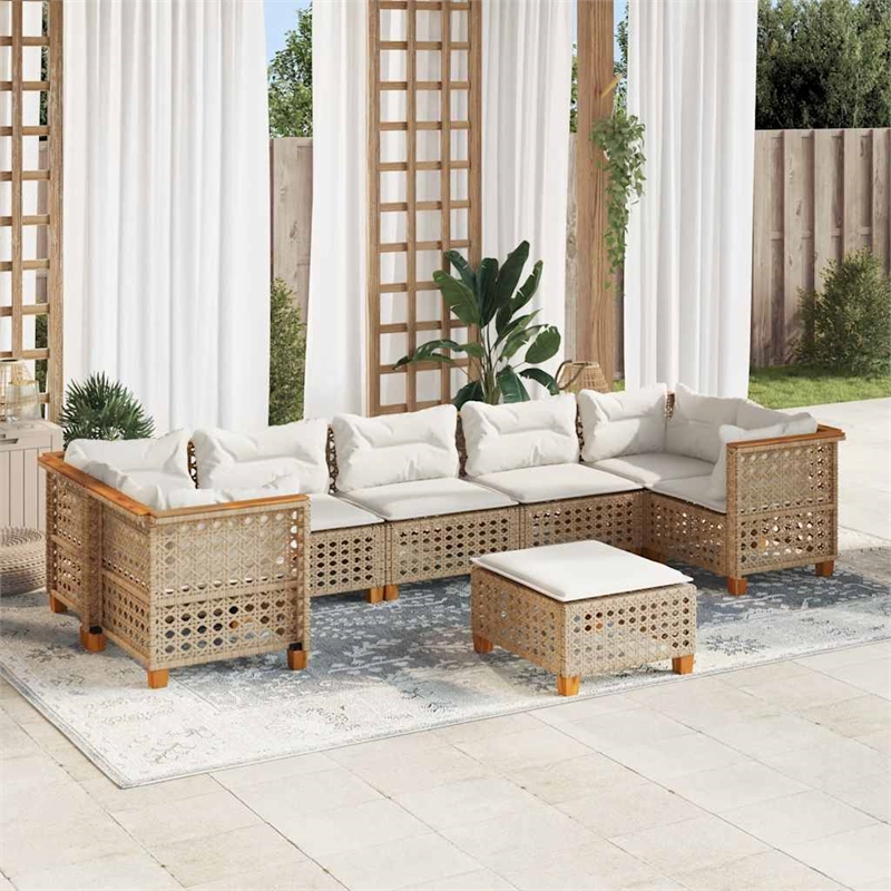 Afuera Living Contemporary Synthetic Poly Rattan 8 Piece  Sofa Set in Beige