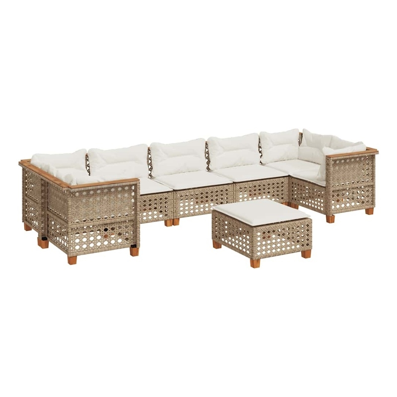 Afuera Living Contemporary Synthetic Poly Rattan 8 Piece  Sofa Set in Beige